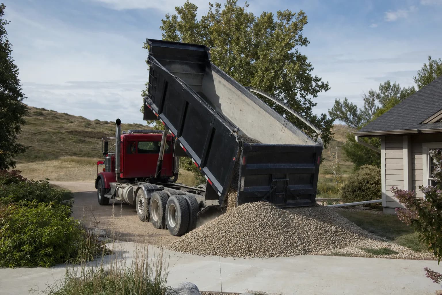 Freshly laid gravel driveway at a residential property